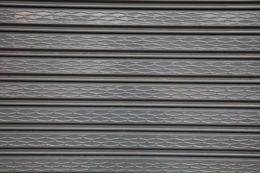 Metal roller shutter doors on a commercial building